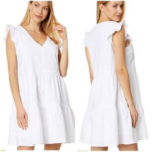 Southern Tide Evelyn Seersucker Tiered Mini Dress White Size Medium